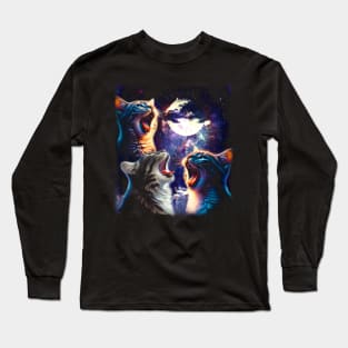 Space Kitty Chic Elevate Your Wardrobe with Cat UFO Designs Long Sleeve T-Shirt